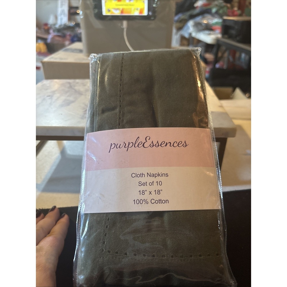 PurpleEssences 100% Cotton Green Napkins Set of 10, Machine Washable